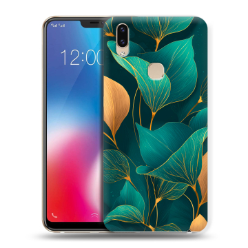 Силиконовый чехол на Vivo V9 с принтом Листья и золото