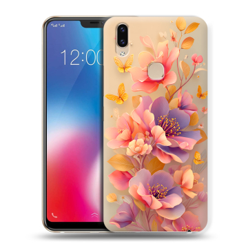 Силиконовый чехол на Vivo V9 с принтом Цветы и бабочки