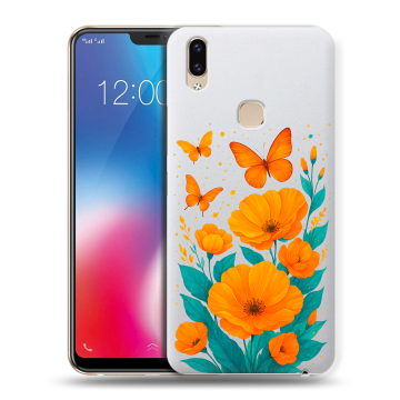 Силиконовый чехол на Vivo V9 с принтом цветы бабочки