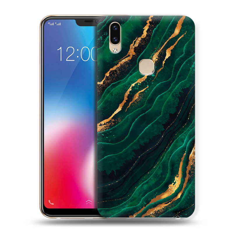Силиконовый чехол на Vivo V9 с принтом Мрамор зеленое золото Силиконовый чехол на Vivo V9 с принтом Мрамор зеленое золото