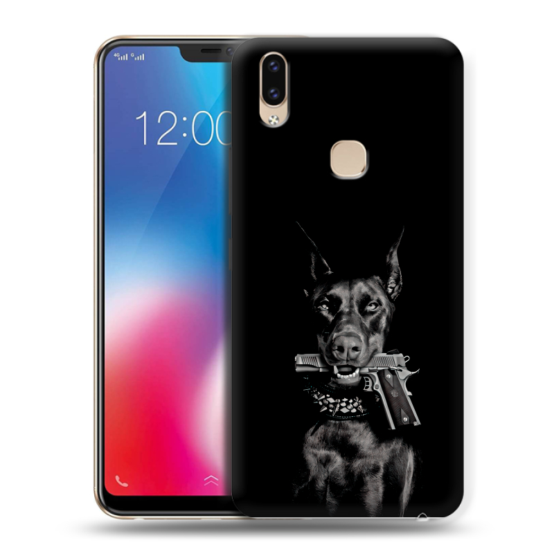 Силиконовый чехол на Vivo V9 с принтом Доберман и пистолет Силиконовый чехол на Vivo V9 с принтом Доберман и пистолет