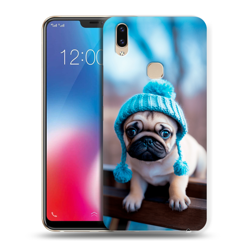 Пластиковый чехол на Vivo V9 с принтом Мопс в шапке Пластиковый чехол на Vivo V9 с принтом Мопс в шапке