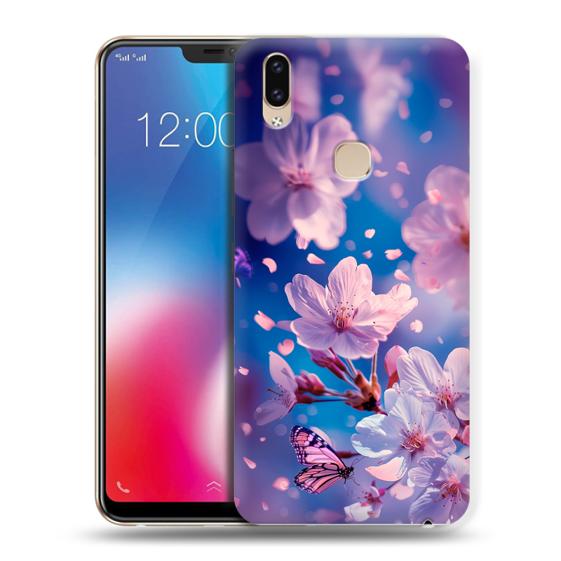 Силиконовый чехол на Vivo V9 с принтом цветы бабочки Силиконовый чехол на Vivo V9 с принтом цветы бабочки