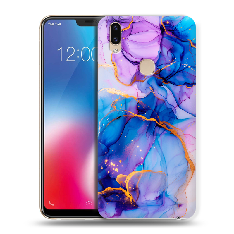 Пластиковый чехол на Vivo V9 с принтом синий мрамор Пластиковый чехол на Vivo V9 с принтом синий мрамор