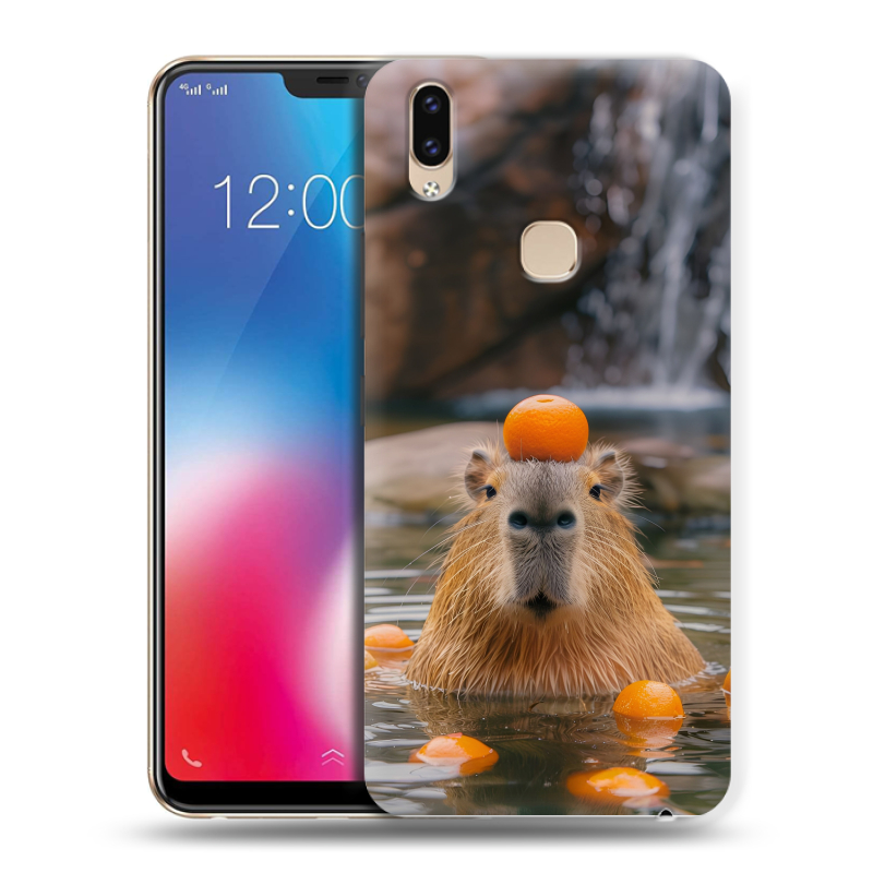 Пластиковый чехол на Vivo V9 с принтом Капибара с апельсином Пластиковый чехол на Vivo V9 с принтом Капибара с апельсином