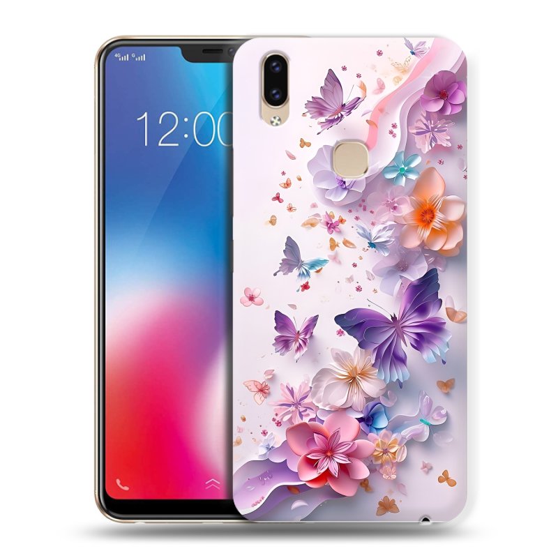Силиконовый чехол на Vivo V9 с принтом цветы бабочки Силиконовый чехол на Vivo V9 с принтом цветы бабочки