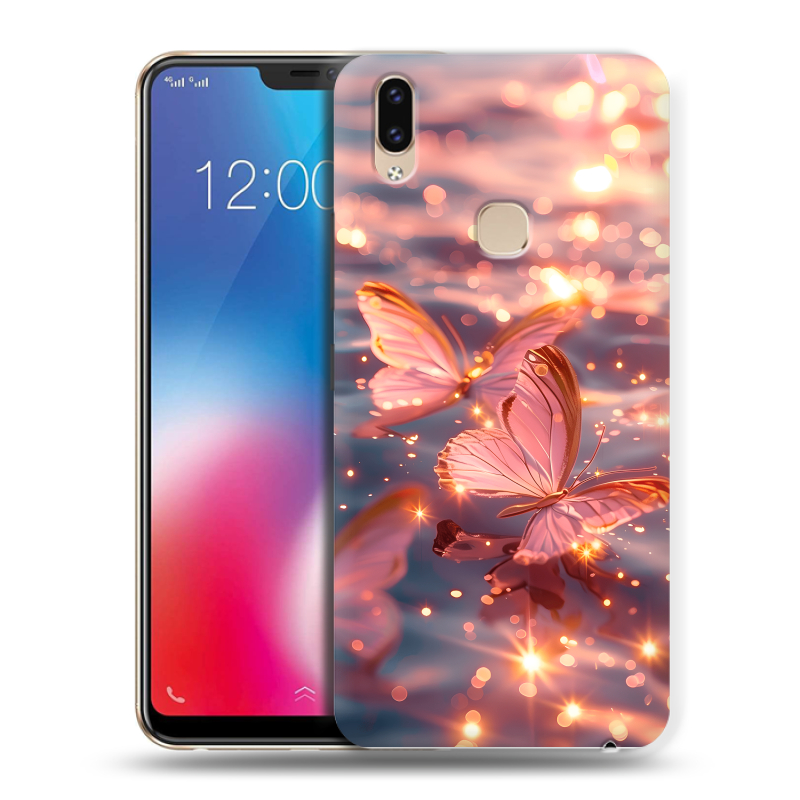 Пластиковый чехол на Vivo V9 с принтом бабочки розовые Пластиковый чехол на Vivo V9 с принтом бабочки розовые