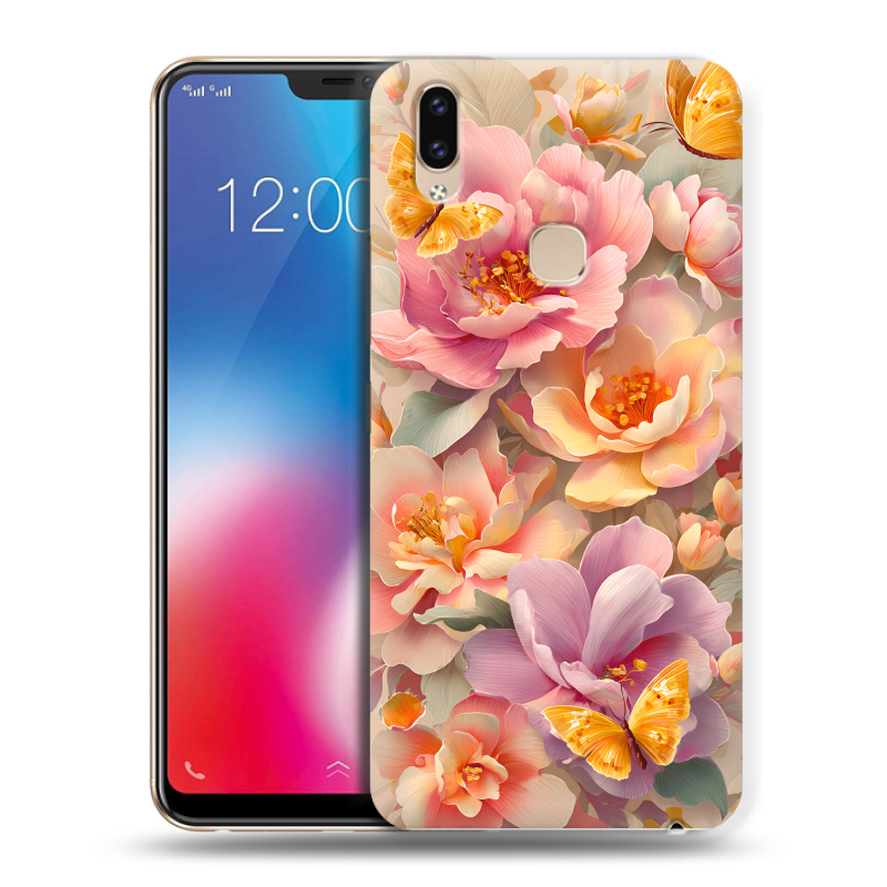 Силиконовый чехол на Vivo V9 с принтом Цветы и бабочки Силиконовый чехол на Vivo V9 с принтом Цветы и бабочки
