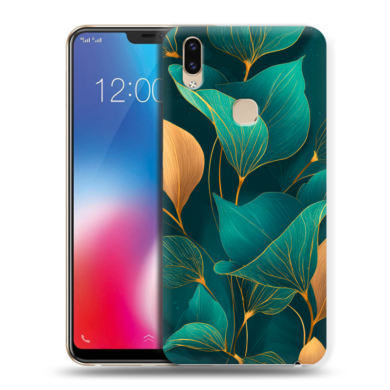 Пластиковый чехол на Vivo V9 с принтом Листья и золото Пластиковый чехол на Vivo V9 с принтом Листья и золото