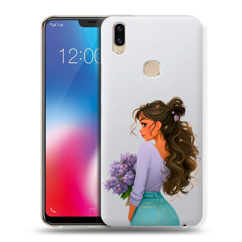 Пластиковый чехол на Vivo V9 с принтом девушка цветы Пластиковый чехол на Vivo V9 с принтом девушка цветы