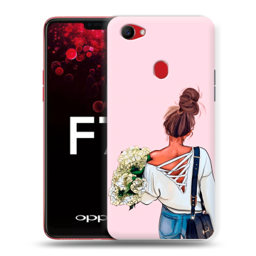 Пластиковый чехол на OPPO F7 с принтом Девушка и букет