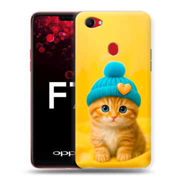 Пластиковый чехол на OPPO F7 с принтом Котенок в шапке