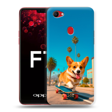 Пластиковый чехол на OPPO F7 с принтом Корги на скейте Пластиковый чехол на OPPO F7 с принтом Корги на скейте