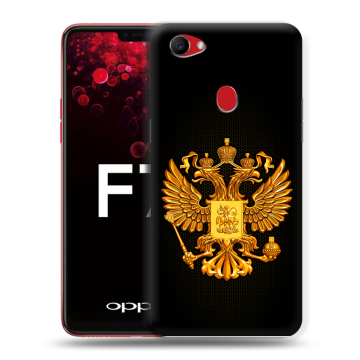 Пластиковый чехол на OPPO F7 с принтом Герб России желтый