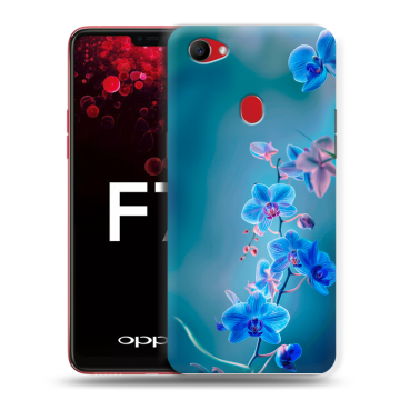 Пластиковый чехол на OPPO F7 с принтом Голубые цветы Пластиковый чехол на OPPO F7 с принтом Голубые цветы