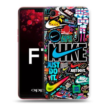 Пластиковый чехол на OPPO F7 с принтом найк nike черный