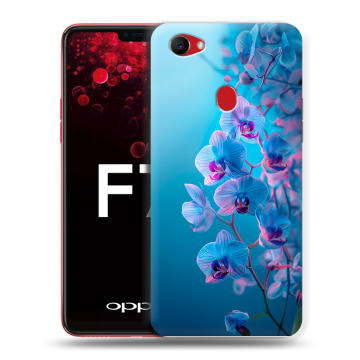 Пластиковый чехол на OPPO F7 с принтом голубые орхидеи