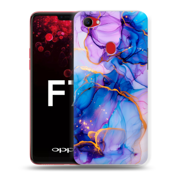 Пластиковый чехол на OPPO F7 с принтом синий мрамор Пластиковый чехол на OPPO F7 с принтом синий мрамор