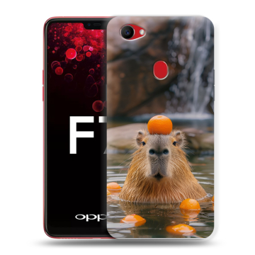 Пластиковый чехол на OPPO F7 с принтом Капибара с апельсином