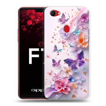 Пластиковый чехол на OPPO F7 с принтом цветы бабочки Пластиковый чехол на OPPO F7 с принтом цветы бабочки