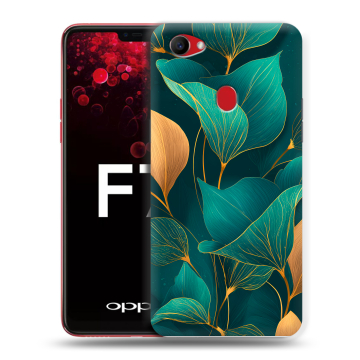 Пластиковый чехол на OPPO F7 с принтом Листья и золото
