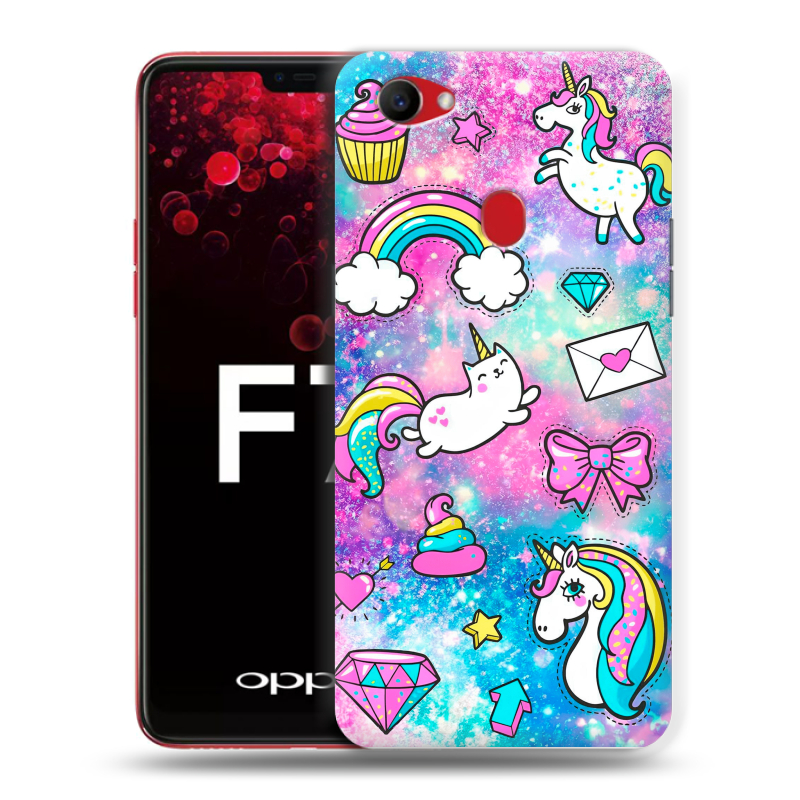 Пластиковый чехол на OPPO F7 с принтом Единороги Пластиковый чехол на OPPO F7 с принтом Единороги