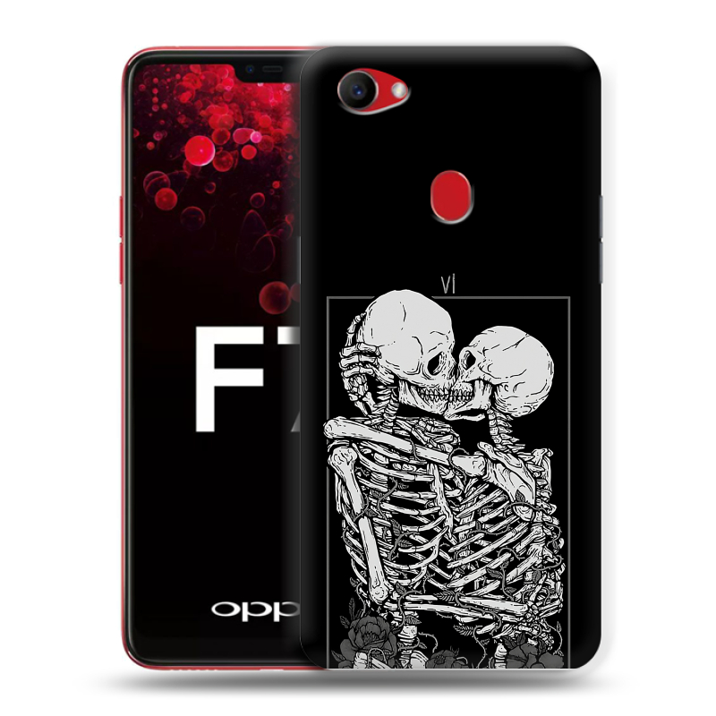 Пластиковый чехол на OPPO F7 с принтом Поцелуй скелетов Пластиковый чехол на OPPO F7 с принтом Поцелуй скелетов