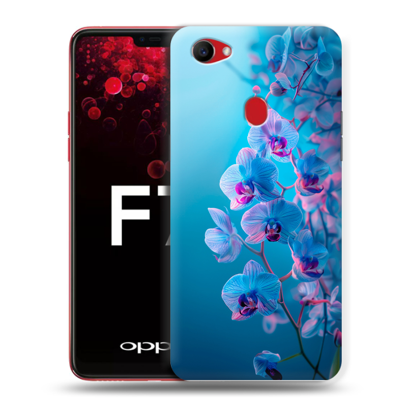Пластиковый чехол на OPPO F7 с принтом голубые орхидеи Пластиковый чехол на OPPO F7 с принтом голубые орхидеи