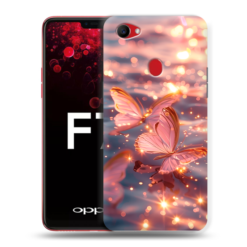 Пластиковый чехол на OPPO F7 с принтом бабочки розовые Пластиковый чехол на OPPO F7 с принтом бабочки розовые