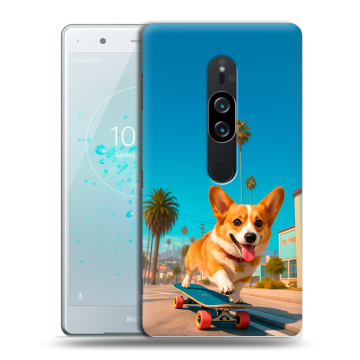 Пластиковый чехол на Sony Xperia XZ2 Premium с принтом Корги на скейте