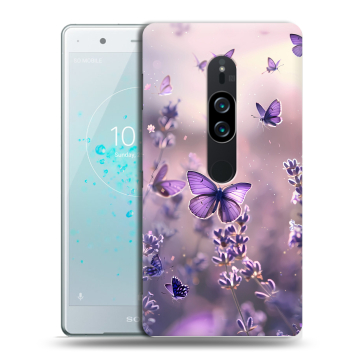 Пластиковый чехол на Sony Xperia XZ2 Premium с принтом бабочки и лаванда