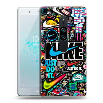 Пластиковый чехол на Sony Xperia XZ2 Premium с принтом найк nike черный Пластиковый чехол на Sony Xperia XZ2 Premium с принтом найк nike черный