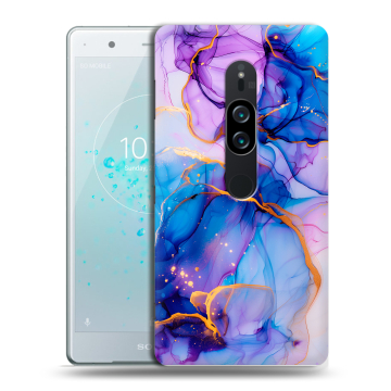 Пластиковый чехол на Sony Xperia XZ2 Premium с принтом синий мрамор