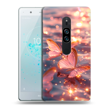 Пластиковый чехол на Sony Xperia XZ2 Premium с принтом бабочки розовые