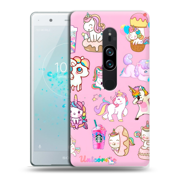 Пластиковый чехол на Sony Xperia XZ2 Premium с принтом розовые единороги