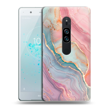 Пластиковый чехол на Sony Xperia XZ2 Premium с принтом розовый мрамор