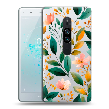 Пластиковый чехол на Sony Xperia XZ2 Premium с принтом Цветы паттерн Пластиковый чехол на Sony Xperia XZ2 Premium с принтом Цветы паттерн