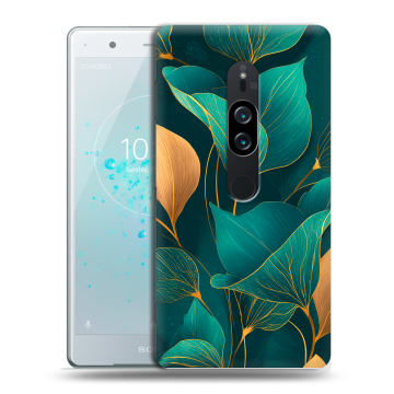 Пластиковый чехол на Sony Xperia XZ2 Premium с принтом Листья и золото Пластиковый чехол на Sony Xperia XZ2 Premium с принтом Листья и золото