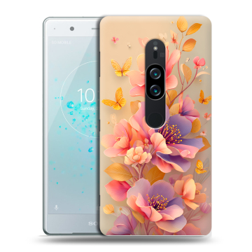 Пластиковый чехол на Sony Xperia XZ2 Premium с принтом Цветы и бабочки