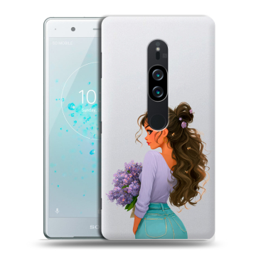 Пластиковый чехол на Sony Xperia XZ2 Premium с принтом девушка цветы