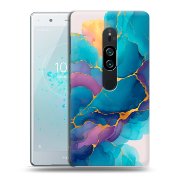 Пластиковый чехол на Sony Xperia XZ2 Premium с принтом Мрамор блестки