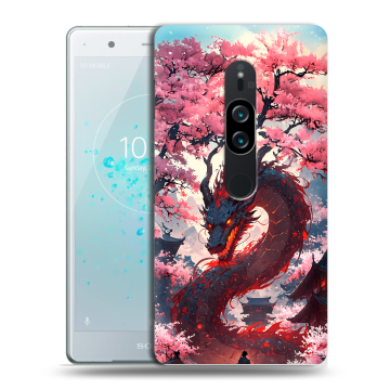 Пластиковый чехол на Sony Xperia XZ2 Premium с принтом Дракон Японский