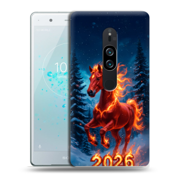 Пластиковый чехол на Sony Xperia XZ2 Premium с принтом Новый год коня Пластиковый чехол на Sony Xperia XZ2 Premium с принтом Новый год коня