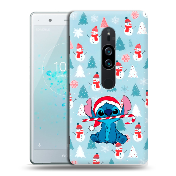 Пластиковый чехол на Sony Xperia XZ2 Premium с принтом Стич Новый год