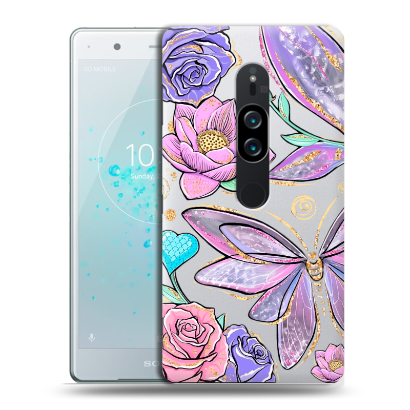 Пластиковый чехол на Sony Xperia XZ2 Premium с принтом Бабочки и цветы Пластиковый чехол на Sony Xperia XZ2 Premium с принтом Бабочки и цветы