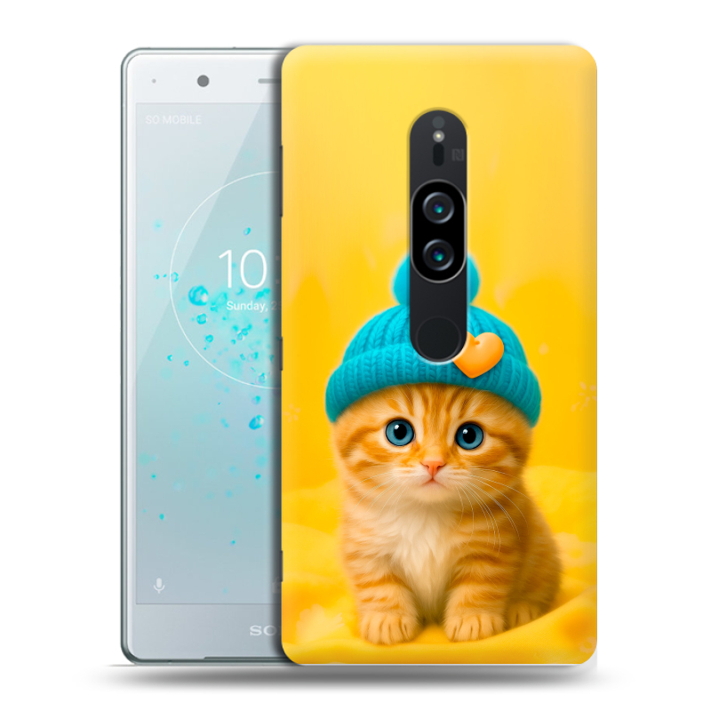 Пластиковый чехол на Sony Xperia XZ2 Premium с принтом Котенок в шапке Пластиковый чехол на Sony Xperia XZ2 Premium с принтом Котенок в шапке