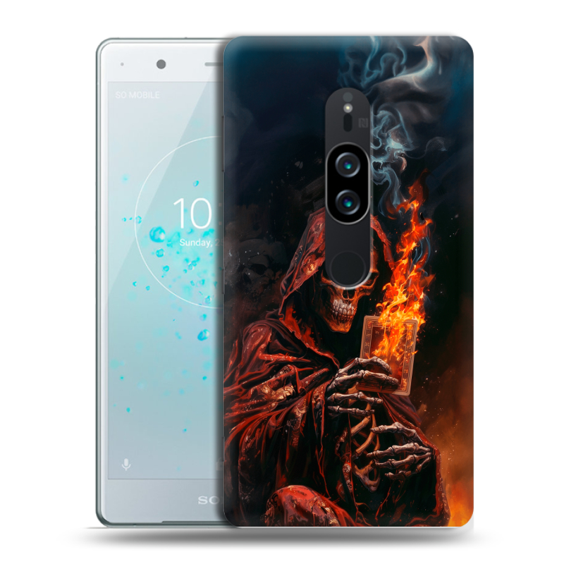 Пластиковый чехол на Sony Xperia XZ2 Premium с принтом Скелет и карты Пластиковый чехол на Sony Xperia XZ2 Premium с принтом Скелет и карты