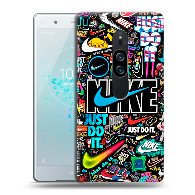Пластиковый чехол на Sony Xperia XZ2 Premium с принтом найк nike черный Пластиковый чехол на Sony Xperia XZ2 Premium с принтом найк nike черный