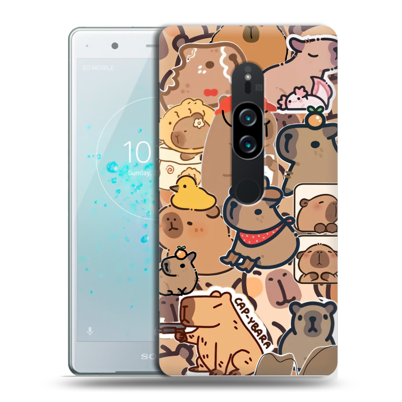 Пластиковый чехол на Sony Xperia XZ2 Premium с принтом капибара Пластиковый чехол на Sony Xperia XZ2 Premium с принтом капибара