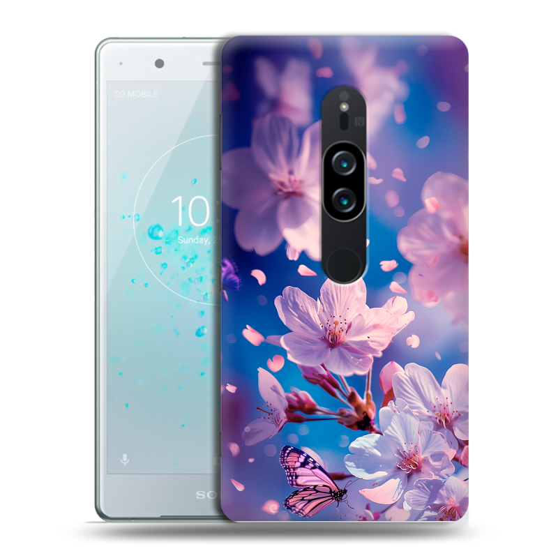 Пластиковый чехол на Sony Xperia XZ2 Premium с принтом цветы бабочки Пластиковый чехол на Sony Xperia XZ2 Premium с принтом цветы бабочки
